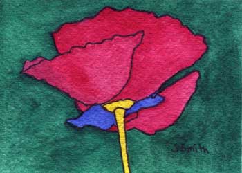 "Study In Color - Poppy #2" by Judi Smith, Fitchburg WI - Watercolor & Ink - SOLD
